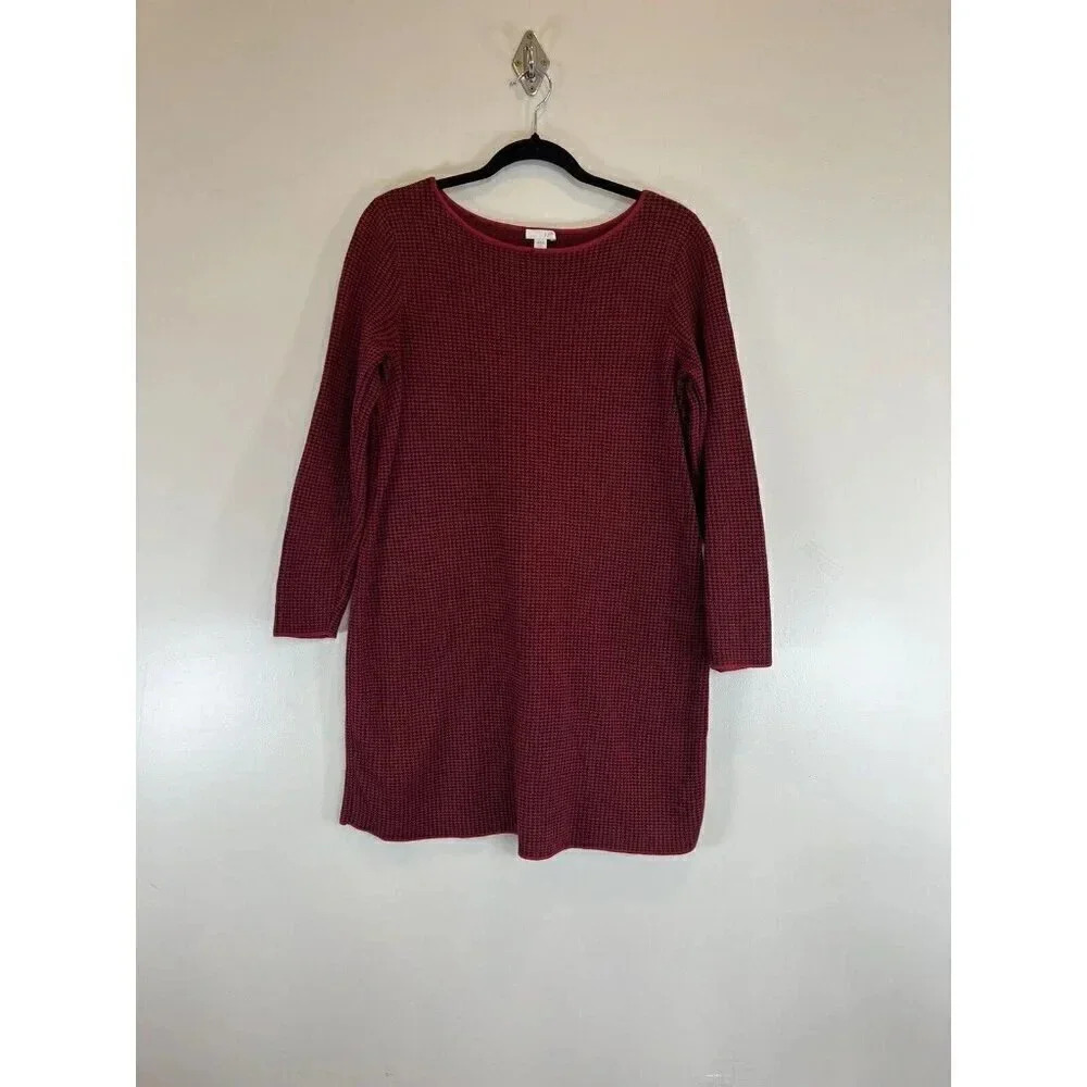 J Jill Red Black Houndstooth Long Sleeve A-Line Sweater Dress Size Medium Petite